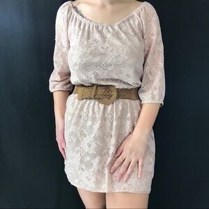 Heart Soul Tan Belted Short Lace Dress Size Med